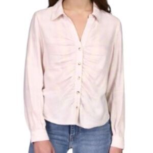 Sanctuary Ruched Plaid Shirt Whisper Purple Large NWT